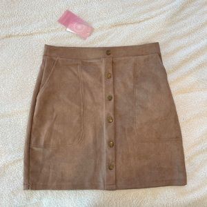 Snap Front Suede Mini Skirt